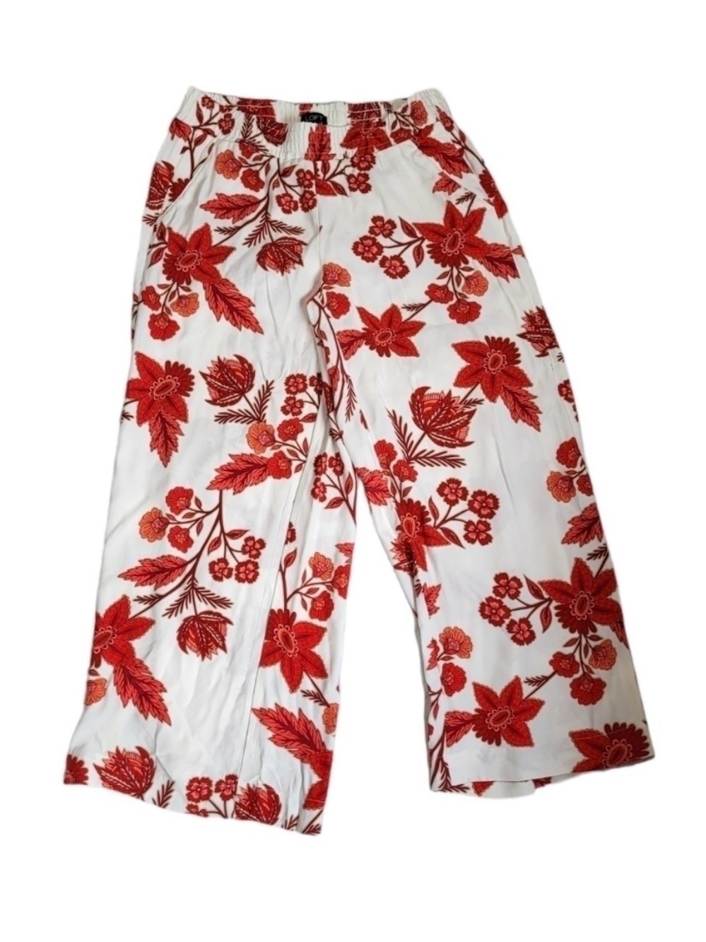 LOFT White Wide-Leg Pants with Red Floral Print size Large - Picture 2 of 6